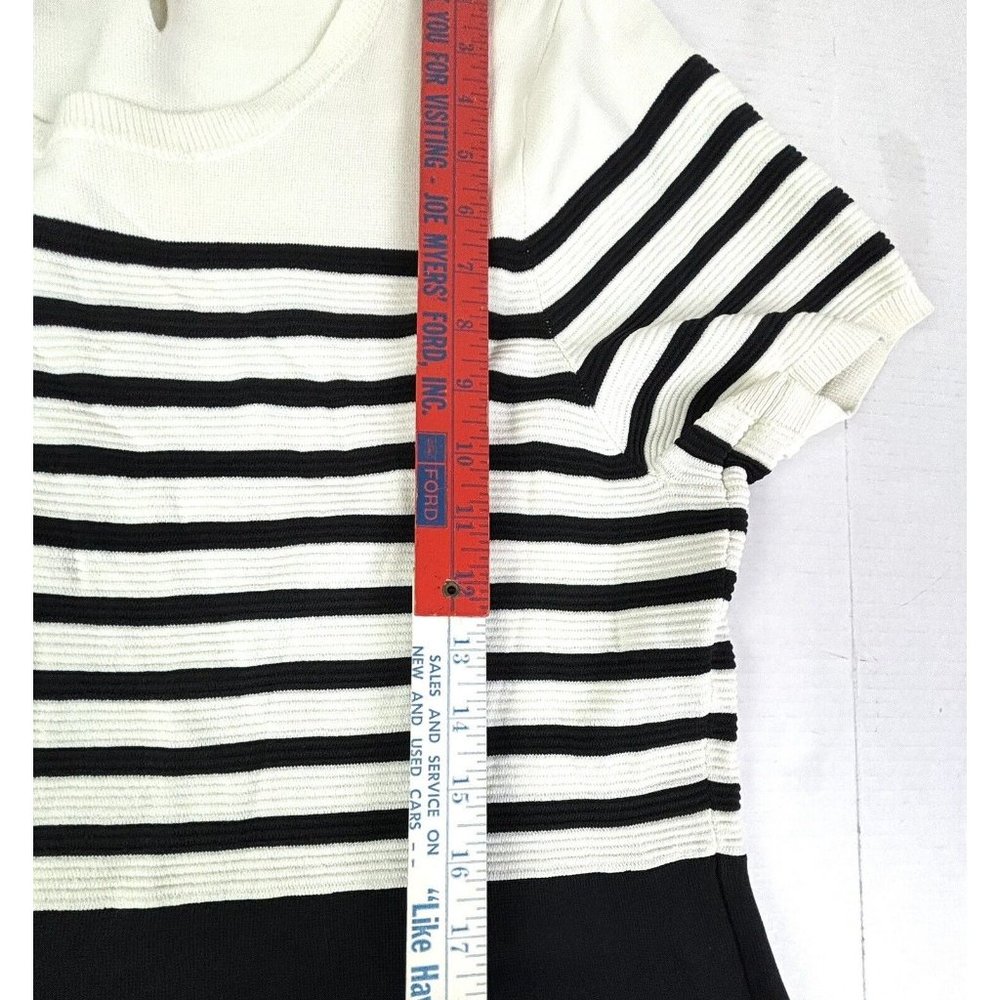 TALBOTS Striped A-Line Mini Dress Career Textured Keyhole Slimming Large NWOT - Picture 5 of 10